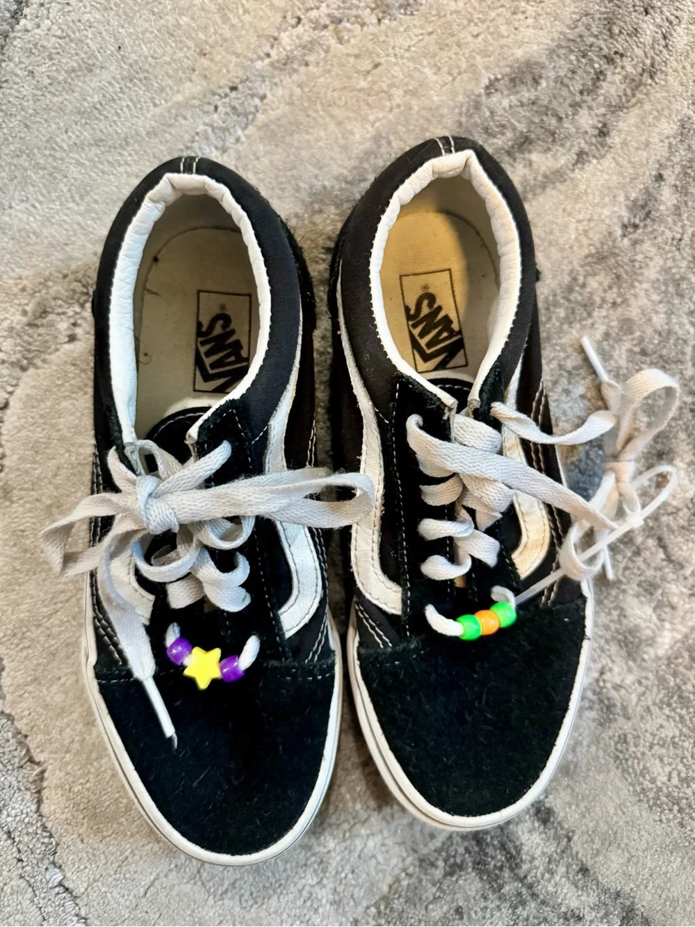 Vans Kids Black and White Skate Sneakers with Colorful Bead Accents
